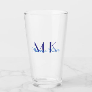 simple minimal monogram personalized name blue ret glass