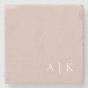 Simple Minimal Monogram Pink Custom Initials Stone Coaster