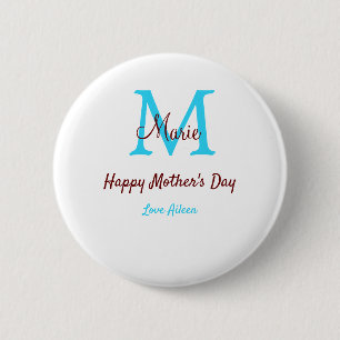 simple minimal mother's day blue monogram pink nam 6 cm round badge