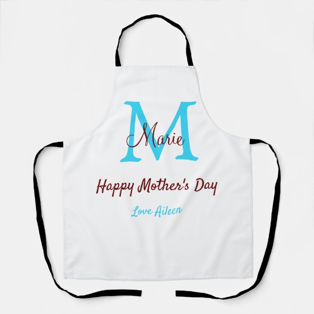 simple minimal mother's day blue monogram pink nam apron (Front)
