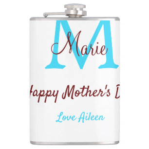 simple minimal mother's day blue monogram pink nam hip flask