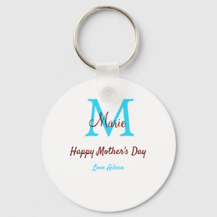 simple minimal mother's day blue monogram pink nam key ring