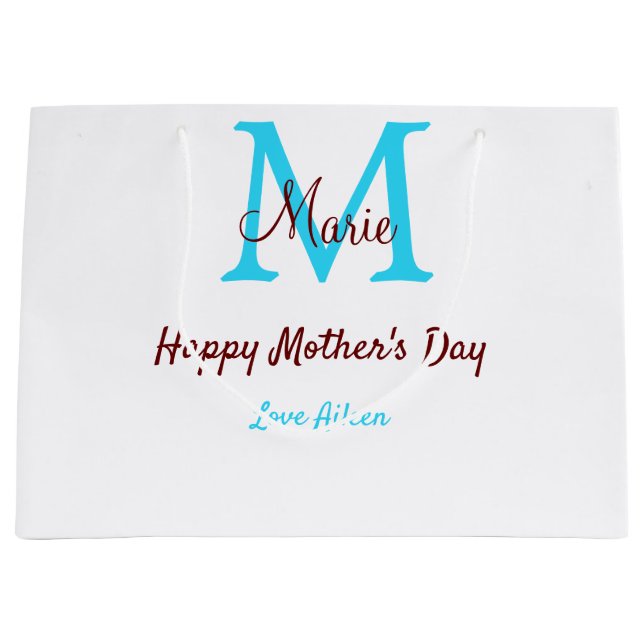 simple minimal mother's day blue monogram pink nam large gift bag (Front)