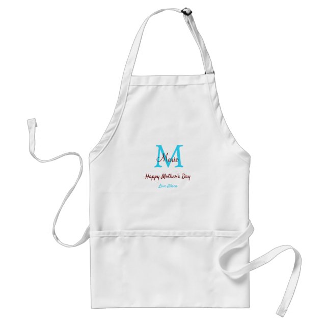 simple minimal mother's day blue monogram pink nam standard apron (Front)