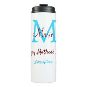 simple minimal mother's day blue monogram pink nam thermal tumbler