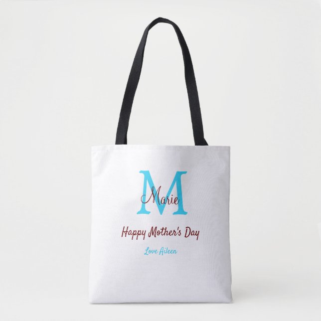 simple minimal mother's day blue monogram pink nam tote bag (Front)