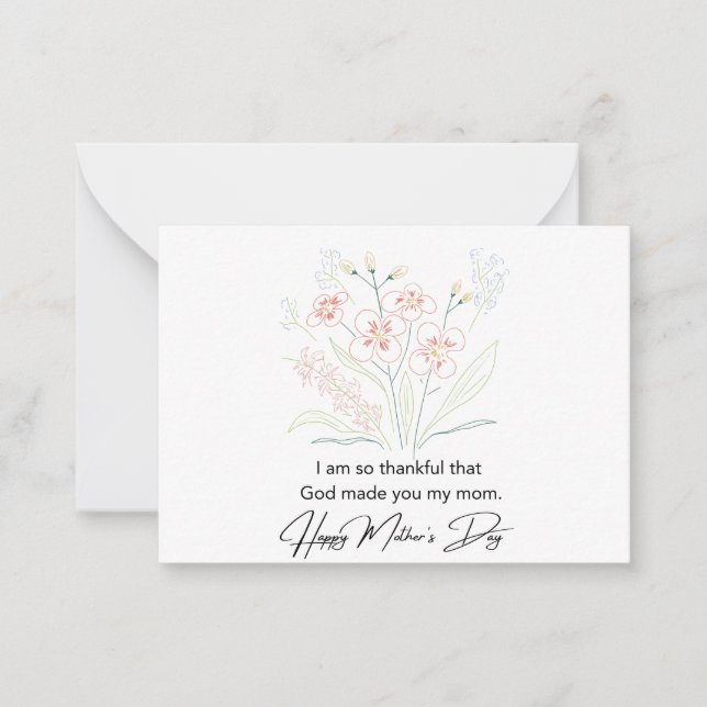 Simple Minimal Mother's Day Flowers Drawing  Card (Front)