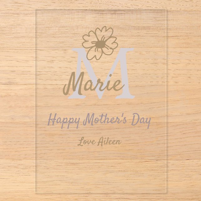 simple minimal mother's day monogram golden gray f acrylic invitations (Front)