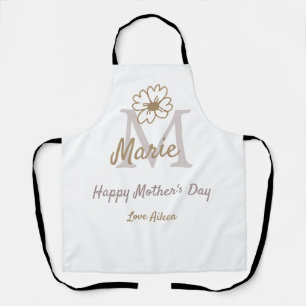 simple minimal mother's day monogram golden gray f apron