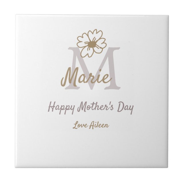 simple minimal mother's day monogram golden gray f ceramic tile (Front)