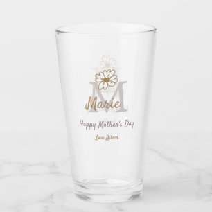 simple minimal mother's day monogram golden gray f glass