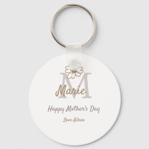 simple minimal mother's day monogram golden gray f key ring