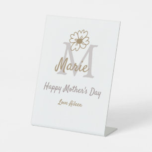 simple minimal mother's day monogram golden gray f pedestal sign