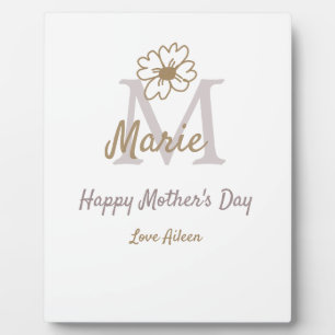 simple minimal mother's day monogram golden gray f plaque