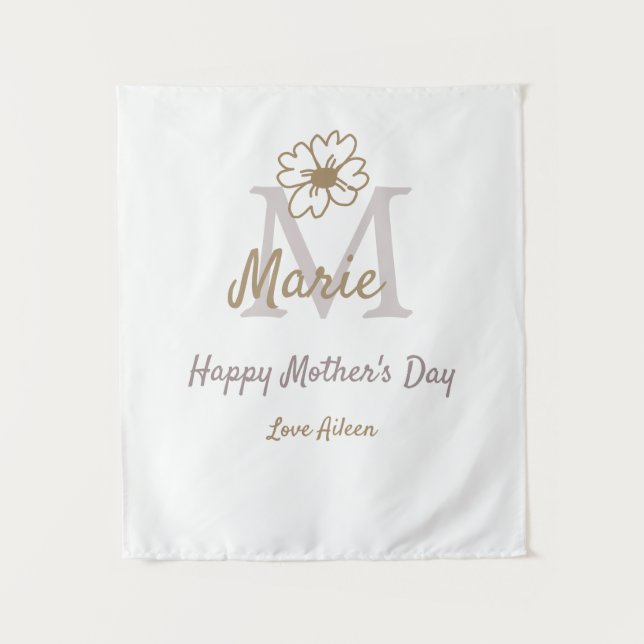 simple minimal mother's day monogram golden gray f tapestry (Front)