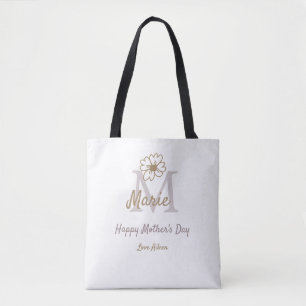 simple minimal mother's day monogram golden gray f tote bag