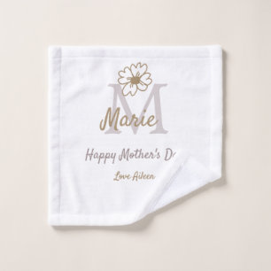 simple minimal mother's day monogram golden gray f wash cloth