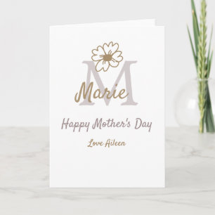 simple minimal mother's day monogram golden grey f card