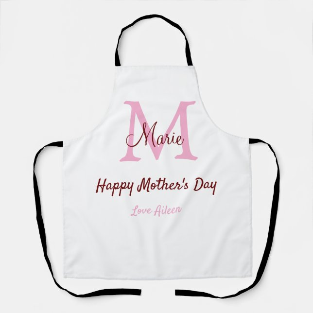 simple minimal mother's day monogram pink name tex apron (Front)