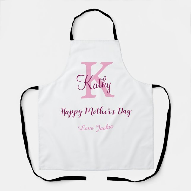simple minimal mother's day monogram pink name tex apron (Front)
