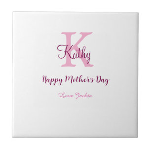 simple minimal mother's day monogram pink name tex ceramic tile