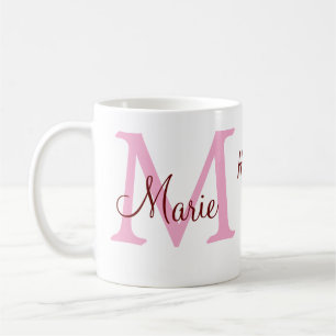 simple minimal mother's day monogram pink name tex coffee mug