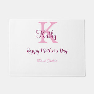 simple minimal mother's day monogram pink name tex doormat