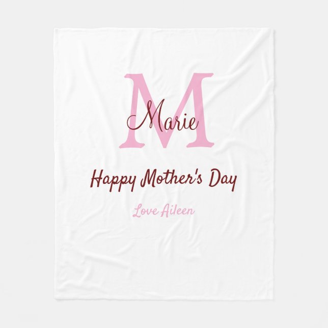 simple minimal mother's day monogram pink name tex fleece blanket (Front)