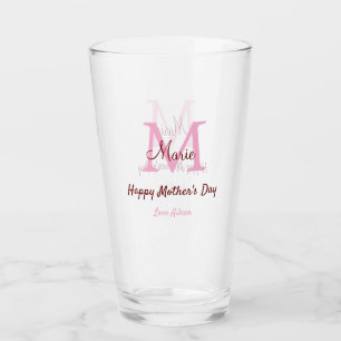 simple minimal mother's day monogram pink name tex glass
