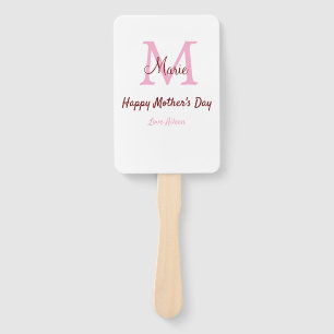 simple minimal mother's day monogram pink name tex hand fan
