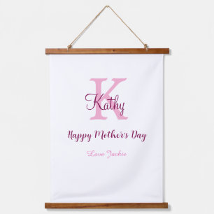simple minimal mother's day monogram pink name tex hanging tapestry