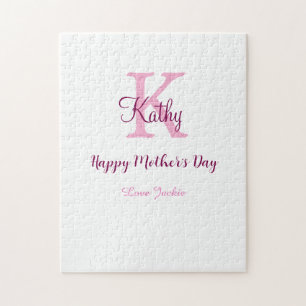 simple minimal mother's day monogram pink name tex jigsaw puzzle