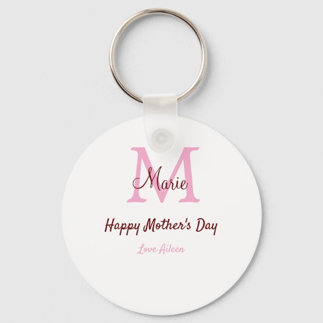 simple minimal mother's day monogram pink name tex key ring (Front)