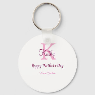 simple minimal mother's day monogram pink name tex key ring