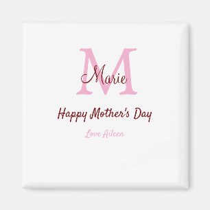 simple minimal mother's day monogram pink name tex magnet