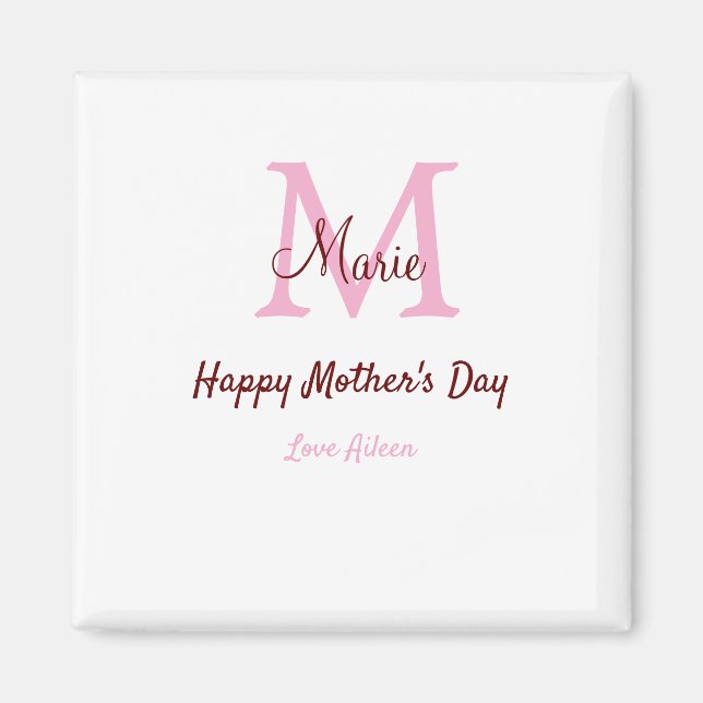 simple minimal mother's day monogram pink name tex magnet (Front)