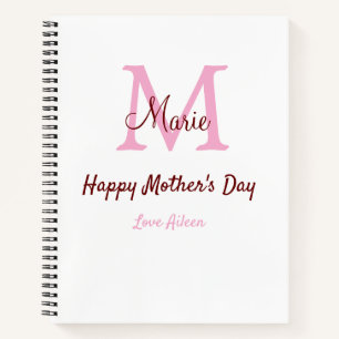 simple minimal mother's day monogram pink name tex notebook