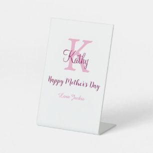 simple minimal mother's day monogram pink name tex pedestal sign