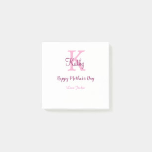 simple minimal mother's day monogram pink name tex post-it notes