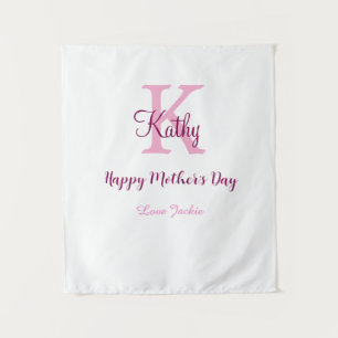 simple minimal mother's day monogram pink name tex tapestry