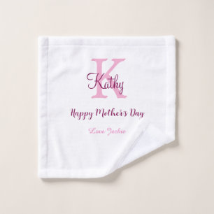 simple minimal mother's day monogram pink name tex wash cloth