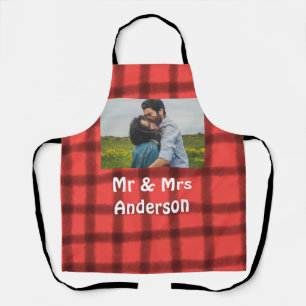Simple minimal mr and mrs add your name photo red apron