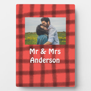 Simple minimal mr and mrs add your name photo red  plaque
