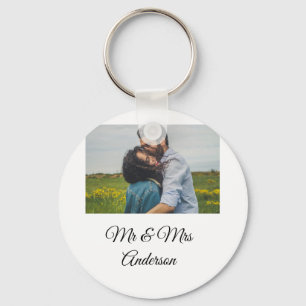 Simple minimal mr and mrs add your name photo wedd key ring