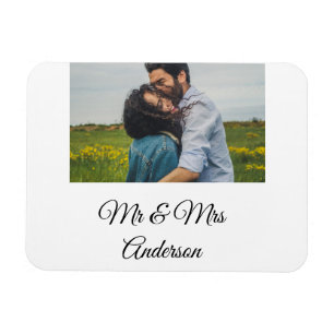 Simple minimal mr and mrs add your name photo wedd magnet