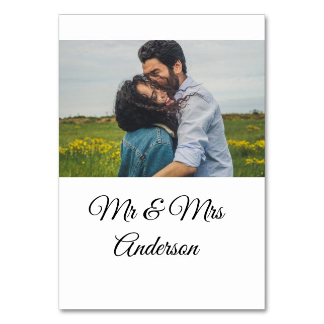 Simple minimal mr and mrs add your name photo wedd table number (Front)