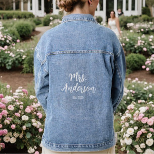 Simple Minimal Mrs Est. Date Bride Denim Jacket