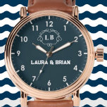 Simple Minimal navy blue Couple name Monogram Watch<br><div class="desc">Romantic Couple Gift His and Her name monogram initials Custom name Watches for Business Men and Women Watches Stainless Steel Waterproof a perfect Romantic Couple Gift for Couple. This watches have a beautiful appearance, romantic representative, time is a symbol of witnessing love, is the perfect gift for Valentine's Day, Christmas,...</div>