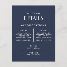 Simple Minimal Navy Ecru Wedding Details Enclosure Card