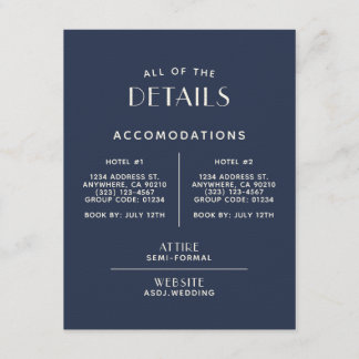 Simple Minimal Navy Ecru Wedding Details Enclosure Card